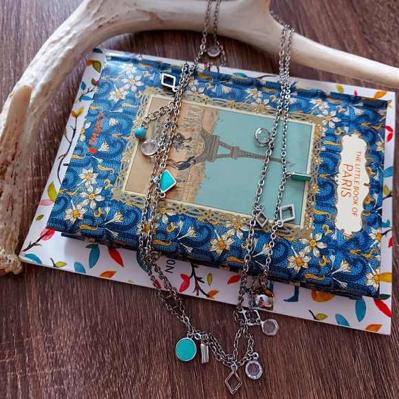 Express necklace silver turquoise double layer 12"